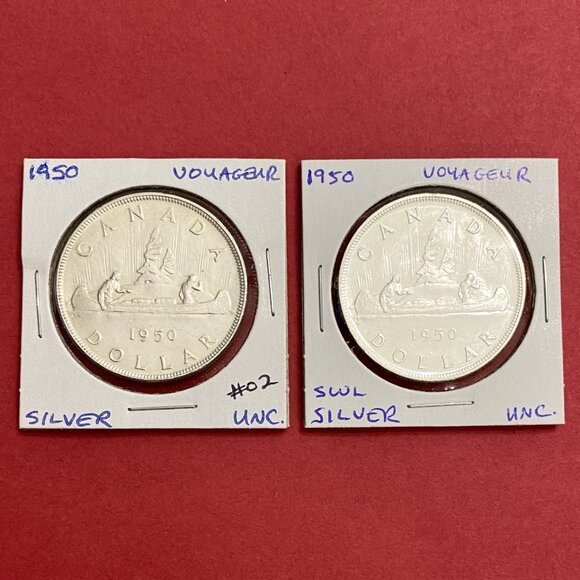 Unique Pair of 1950 Canada Uncirculated $1 Silver Dollar Coins! - Picture 1 of 16